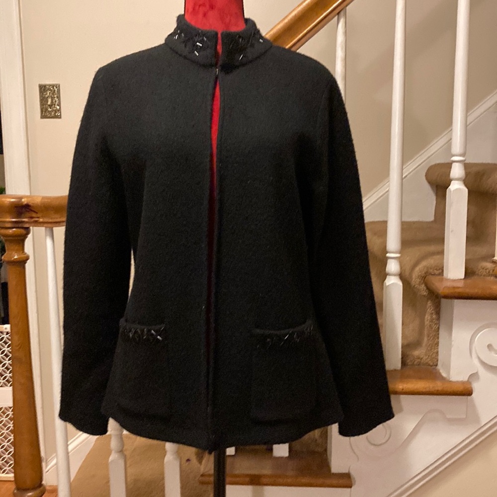 Carol Little Black Wool Sweater Jacket Size Medium